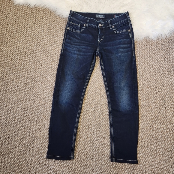 Silver Jeans Suki Mid Slim Jean Dark Wash Short Petite Stretchy Basic Denim - Picture 2 of 12
